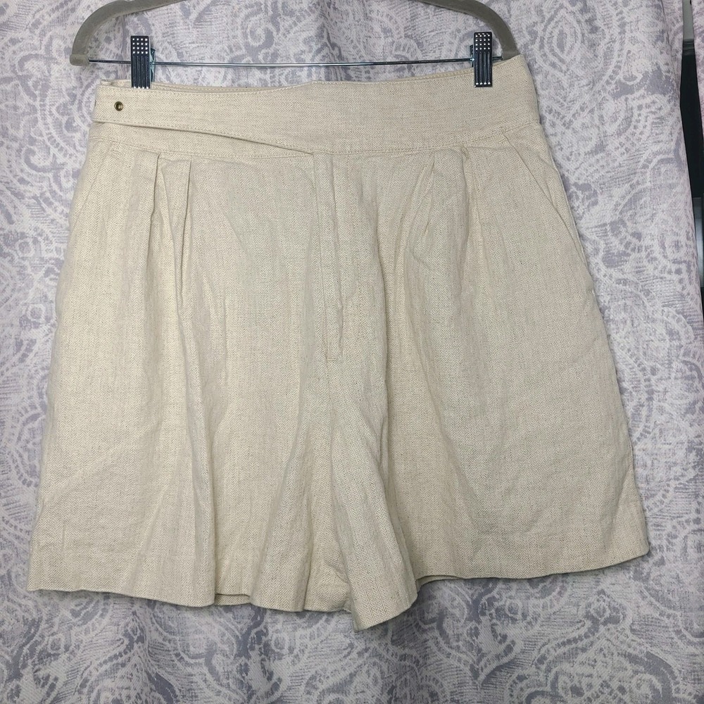 Banana Republic Womens 8 Linen Blend Herringbone High Rise Pleated Shorts Beige